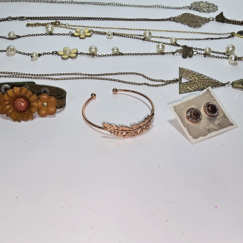 Rose Gold Leaf Cuff Bracelet And Necklace Set